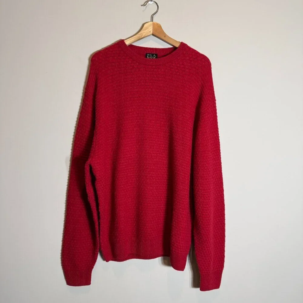 JoS. A. Bank Lambswool Basketweave Crewneck Sweater Pullover Mens Large Red Wool